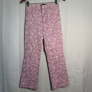 Zara Floral Straight Leg Pants‎ Medium Pink Daisy Print High Waisted